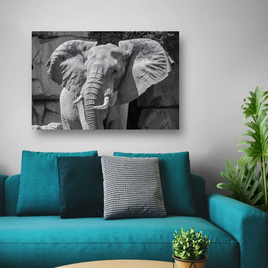 Décoration murale éléphant - Tableaux Animaux - Peinture sur toile Défenses - Décoration murale industrielle - Toile avec cadre boîte peinture salon - Décoration bureau toile avec cadre boîte 150x100 cm