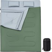 Costway Sac de couchage étanche double 2 en 1 pour 2 personnes – Sac de couchage avec 2 Coussins et sac de transport pour Camping et Voyages 220 x 150 cm Vert