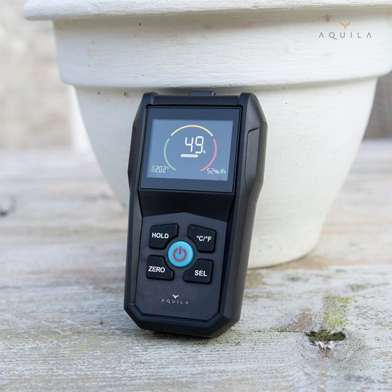 Aquila Vochtmeter voor Hout & Muren - Hygrometer Binnen Digitaal - Vochtmeters Haardhout en Pleisterwerken - Pinloze Houtvochtmeter - Vochtigheidsmeter - Incl Opbergtasje en Batterijen