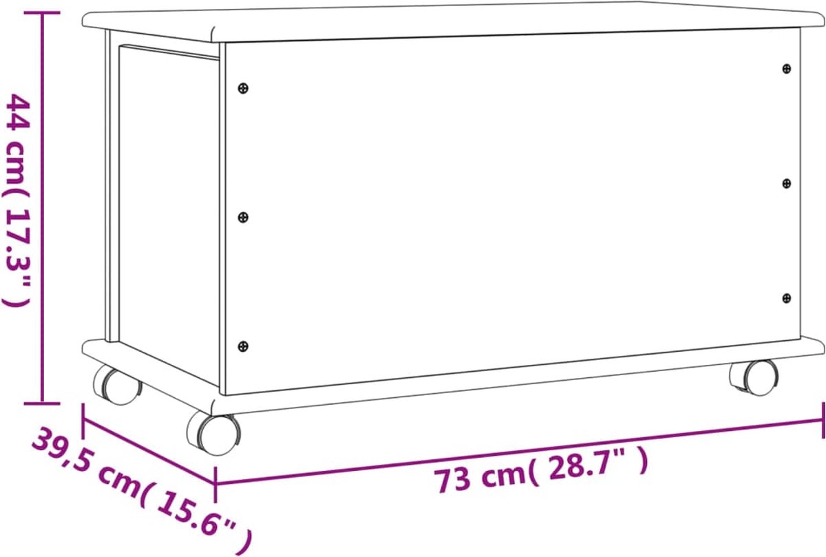 vidaXL Opbergkist met wielen ALTA 73x39,5x43 cm massief grenenhout wit, opbergkast, kantoormeubel, kantoor kast, kantoorkast, opbergkastje
