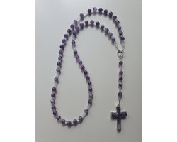 Rozenkrans, Paternoster geheel gemaakt met Amethist (halfedelsteen) en o.a. kristallen van Swarovski , met een kruis van Amethist (gebedssnoer, kruisteken, Meditatie, spiritueel, geloof, geloofsteken, Cadeau, ketting, gebedsketting, kerstpakket.