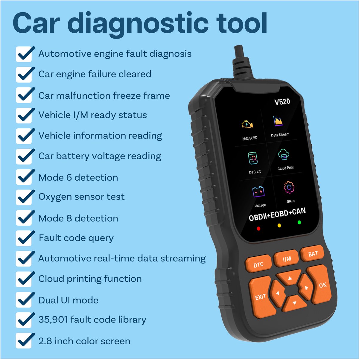 MMOBIEL OBDII Diagnoseapparaat – Check Engine Auto Code Lezer met Reset, I/M Readiness, Mode 6 & 8 etc. – Auto OBDII/EOBD Diagnostisch Scanner Tool voor alle Auto’s die Voldoen aan OBDII Protocol thumbnail 3