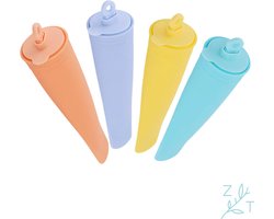Ijsjesvorm - 4 stuks - Siliconen - Waterijs Vorm - Bakvorm - Fruitijs - Yoghurt ijs - Ijslolly - Frisco - Magnum mold - DIY Ijsjes - Zomer - Pastel kleuren blauw lila oranje geel
