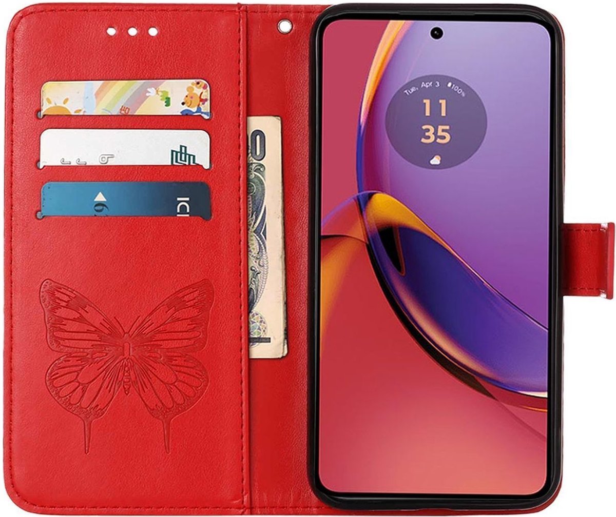 Mobigear Telefoonhoesje geschikt voor Motorola Moto G84 Hoesje | Mobigear Butterfly Bookcase Portemonnee | Pasjeshouder voor 3 Pasjes | Telefoonhoesje voor Pinpas / OV Kaart / Rijbewijs - Rood