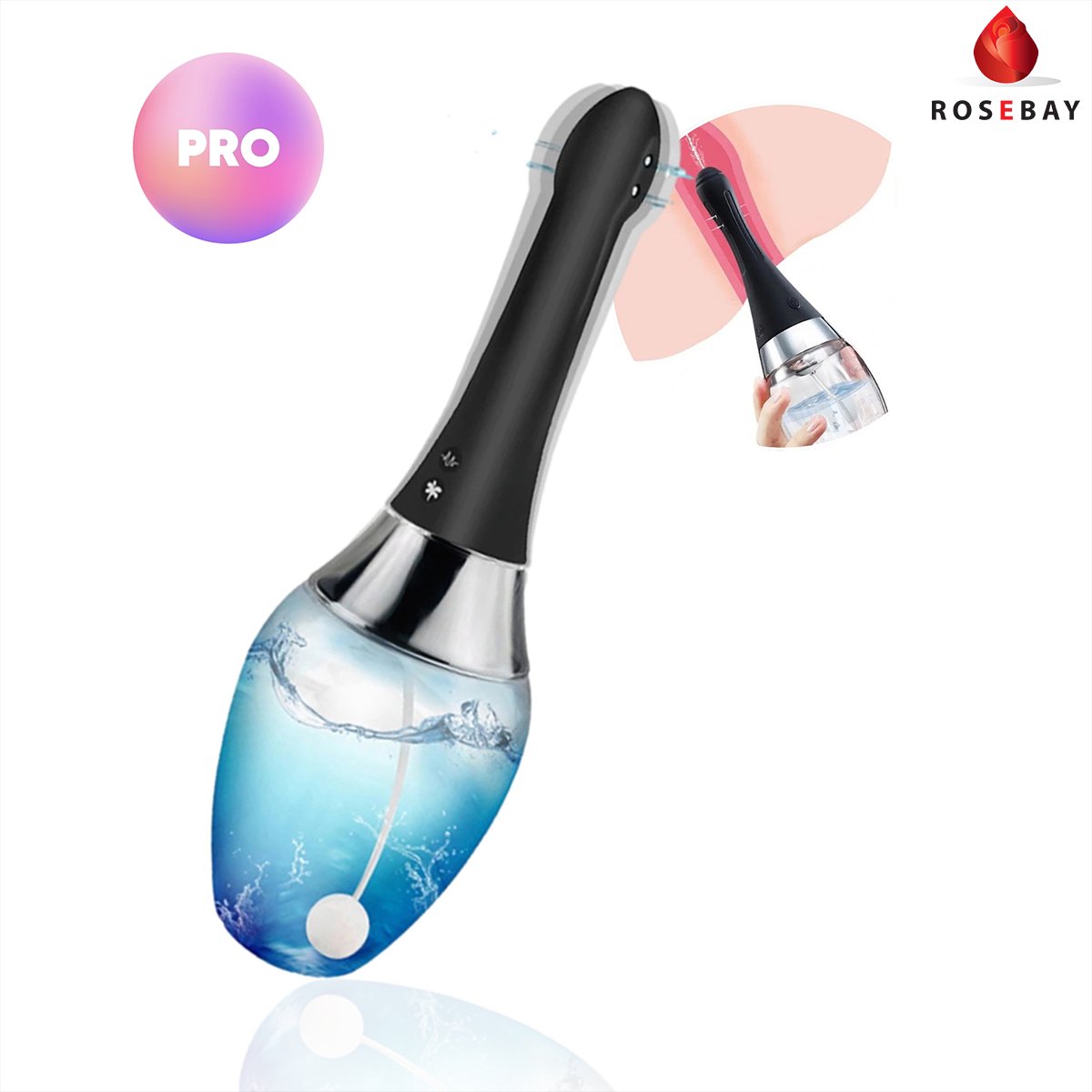 Rosebay Elektrische Intieme Douche - Anaal Douche- Vaginale vaginaal - Spoelen - Deluxe - Klysma set - Shower mannen en vrouwen Constipatie darmreiniging - Zwart