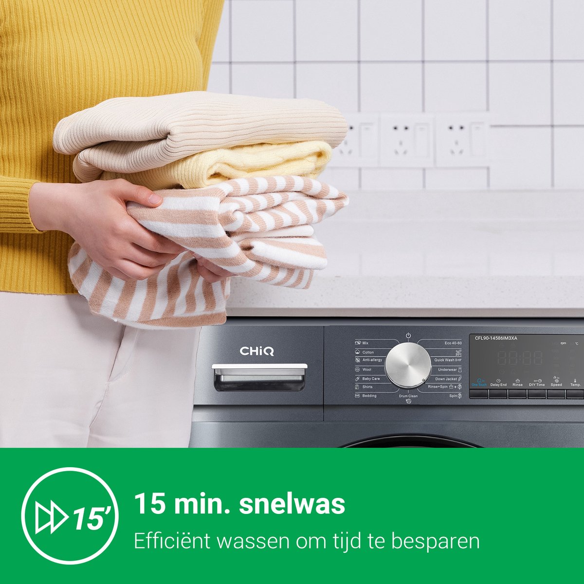 CHiQ CFL90-14586IM3XA - Wasmachine - 9 KG - Space Pro - 16 programma's - AI Smart - Stoomwassen & Quick Wash - 12 jaar garantie op motor - Energieklasse A — afbeelding 7