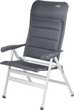 Chaise de camping Crespo gris foncé avec cadre en aluminium. Le dossier et les accoudoirs sont réglables.