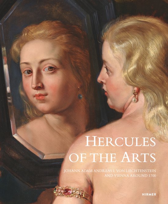 Boek "Hercules of the Arts" met een schilderij van een vrouw die in een spiegel kijkt, tekst in het Nederlands.
