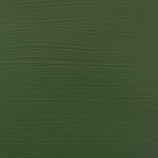 Een staal acrylverf met de kleur 622 Olijfgroen Donker, aangebracht met penseelstreken.