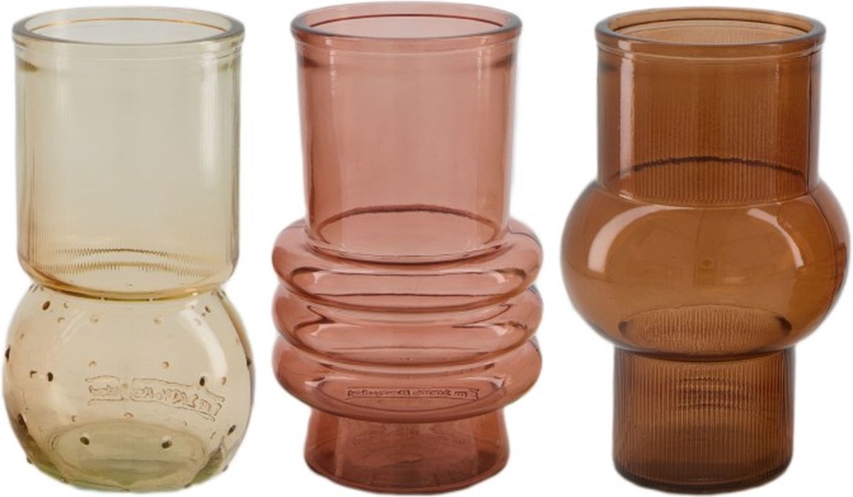 Vaas gerecycled glas roze 10.5x10.5x17cm / set 3