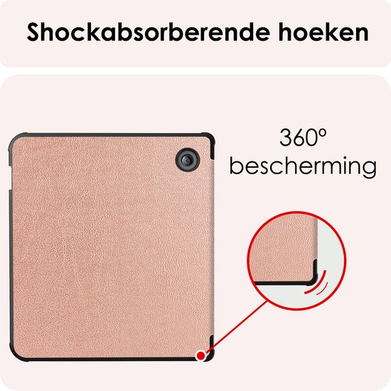 Hoes Geschikt voor Kobo Libra Colour Hoesje Bookcase Cover Book Case Hoes Sleepcover Trifold - Rosé Goud van i12Cover — afbeelding 5