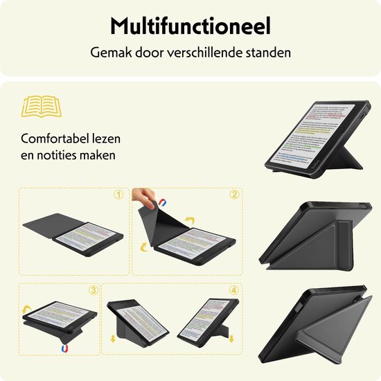 Hoesje Geschikt voor Kobo Libra Colour Hoes Bescherm Hoesje Case Sleep Cover Trifold Met Screenprotector - Hoes Geschikt voor Kobo Libra Colour Hoesje - Grijs van Hoesje  — afbeelding 4