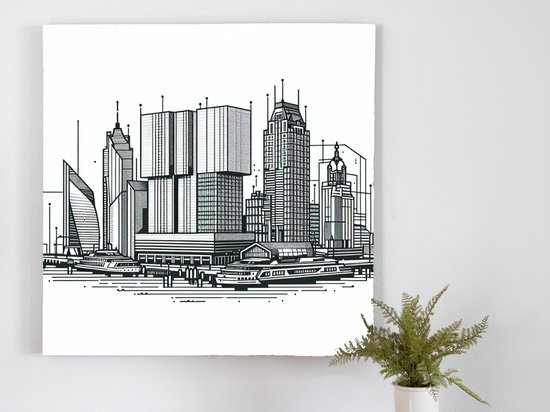 Line art rotterdam schilderij | Rotterdamse lijnen: een artistieke verbeelding van de stad en haar lijnen | Kunst - 40x40 centimeter op Canvas | Foto op Canvas