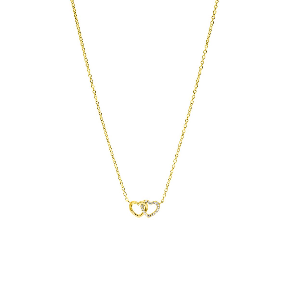 Lucardi Dames Zilveren goldplated ketting met hanger hartjes zirkonia - Ketting - 925 Zilver - Goud - 45 cm