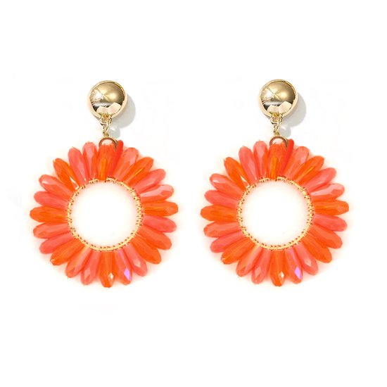 Sunny Beads Oorbellen - Oranje | 5,5 x 4 cm | Bijoux / Kraaltjes | Fashion Favorite