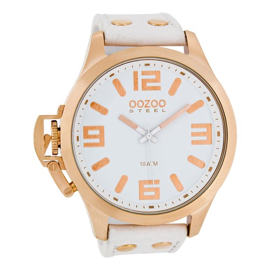 Foto: Oozoo timepieces ros goudkleurige horloge met witte leren band os353