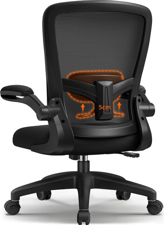 Elekiatech Ergonomische Bureaustoel - Bureaustoel - Opklapbare Armleuningen - Bureaustoelen voor Volwassenen-150 Kg-Zwart