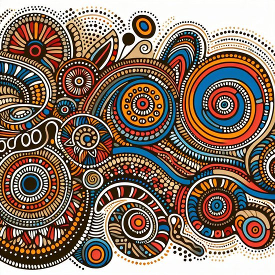 Doodle aboriginal schilderij | Mindful melding van culturen: verstrengelde lijnen en symbolen prikkelen zintuigen | Kunst - 30x30 centimeter op Canvas | Foto op Canvas