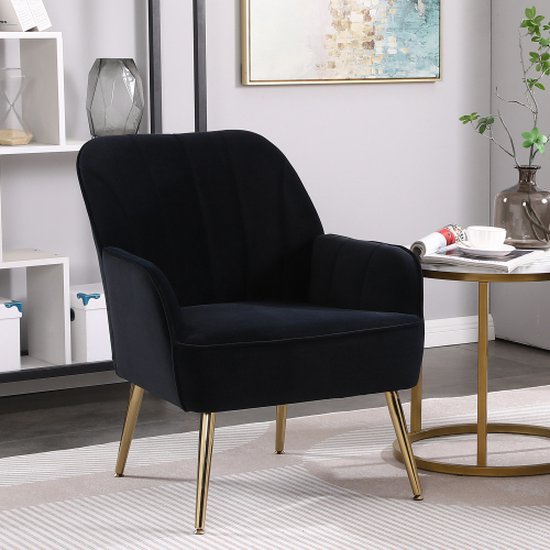 Foto: Stoelen voor woonkamer slaapkamer kantoor vrije tijd gewatteerde enkele fauteuil fauteuil comfortabele stoel leesclub koffiestoel met metalen poten zwart 