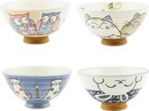 Cadeau set van 4 Japanse rijstkommen gekleurd met dierenprint 12,5 x 7 cm