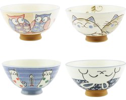 Cadeau set van 4 Japanse rijstkommen gekleurd met dierenprint 12,5 x 7 cm
