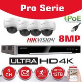 Hikvision IP-Kit 4x 8MP IR-camera / Essential-serie - 4x DS-2CD2183G0-IU standaard 30m IR Audio Dome-camera - 4-kanaals DS-7604NI-Q1/4P NVR-recorder - 2 TB harde schijf geïnstalleerd