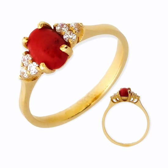 Bague femme en or cornaline zircone 14 carats