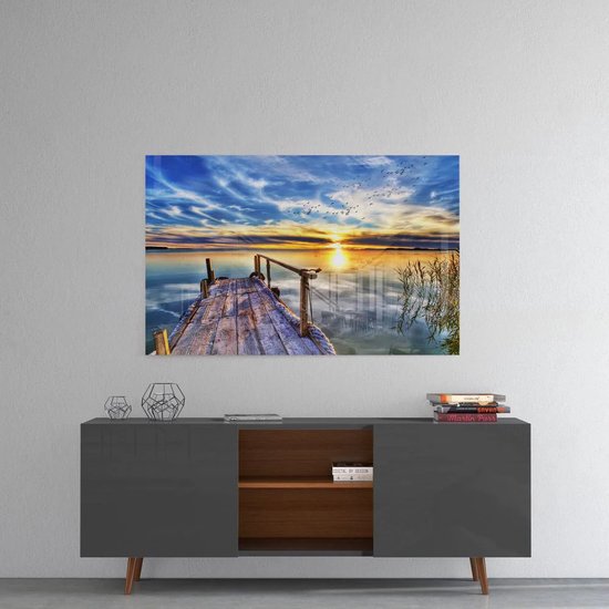 Glasschilderij - Landschappen - Zonsondergang - 110x70 cm - 4 mm