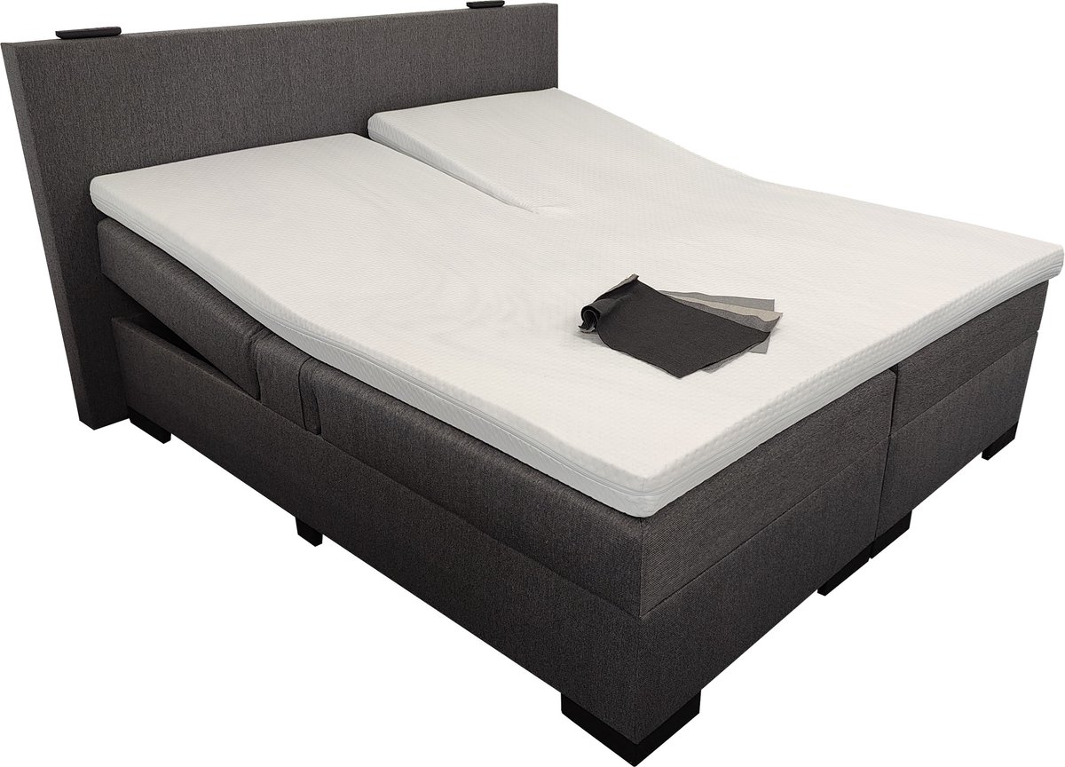 Slaaploods.nl Elektrische Boxspring Milano - 160x200 cm - Heerlijke HR50 koudschuim topper - Kleur: Antraciet Grijs