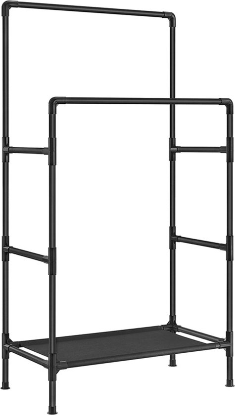 Rootz Kledingrek - Kledingrek - Garderobeorganizer - Stalen frame - Planken van niet-geweven stof - Kunststof verbindingsstukken - 83 cm x 45 cm x 157 cm - Zwart - Lichtgewicht - Eenvoudige montage - Hoog draagvermogen