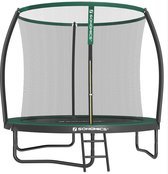 Rootz 10ft Trampoline with Safety Net - Black-Green - Galvanized Steel Frame - PVC Edge Cover - PP Jumping Mat - 244cm x 239cm - 180cm Pole Height - 80kg Weight Capacity