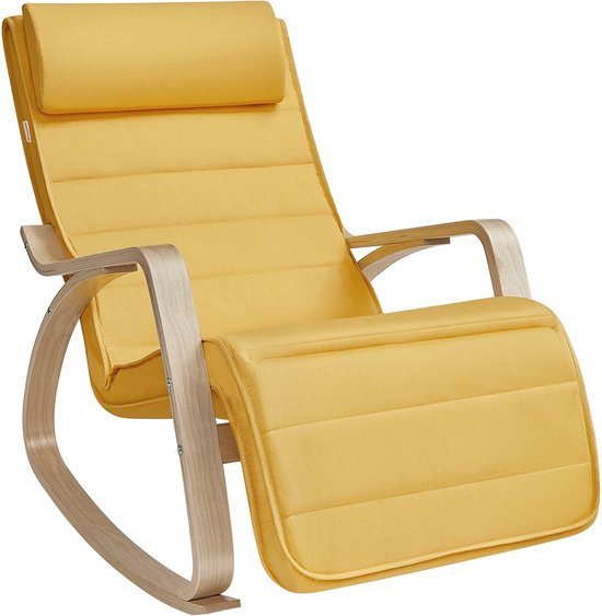 Rootz Rocking Chair - Pastel Yellow-Natural Colors - Birch Wood - Metal Frame - Foam Padding - Cotton-Polyester Blend Cover - Large Size - Lightweight - Sturdy Construction - Comfortable Seating - 121.5cm x 67cm x 84cm