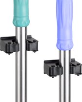 Broom Holder Set of 2 - Hanging System for Broom, Mop, and Rake - For Kitchen, Garage, or Shed - Mounting Material Included