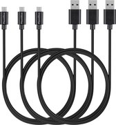3x Micro USB naar USB A Kabel Zwart - 1 meter - Oplaadkabel voor Realme C21 (6,5" 2021) / C21Y (6,5" 2021) / C25Y (6,5" 2021)