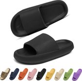 Geweo - Slippers Heren Dames - EVA Badslippers Unisex - Verdikte - Lichtgewicht - Super Zacht aan je Voeten - Anti-Slip en Stevig Voetbed - Anti-lawaai - Zwart - Maat 38/39