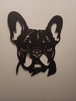 Muurdecoratie houten franse bull dog kop