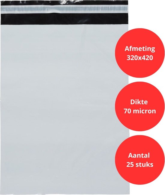 25x Verzendzakken voor kleding / verzendenveloppen / coex zakken / webshop zakken / 320 x 420 mm - 60 micron dik - wit (M)