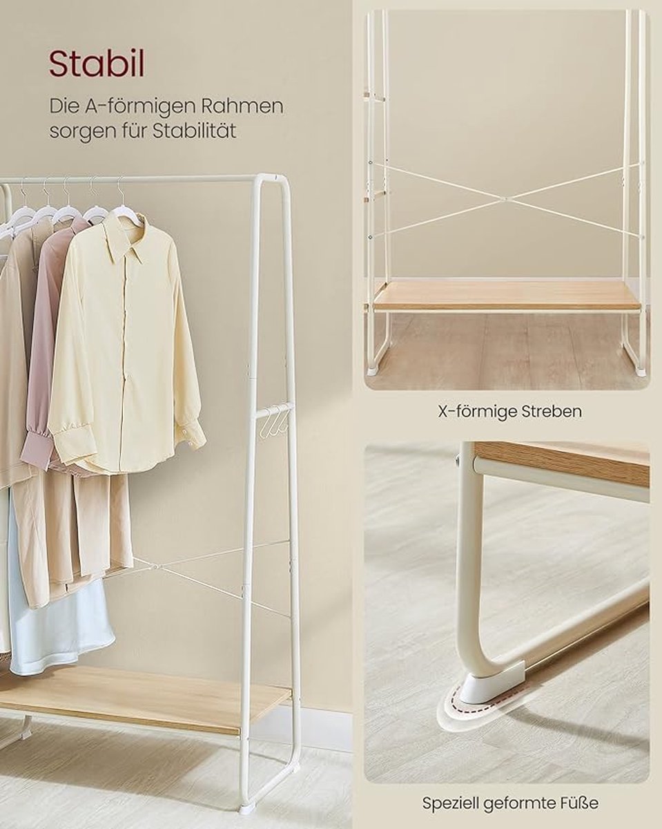 Hoppa! | Kledingrek | 45 x 120 x 160 cm | Kapstok met Schoenenrek | Eiken Wit – foto 4
