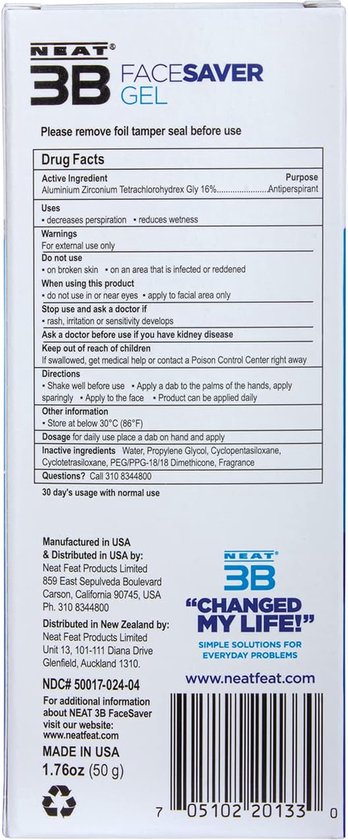 Neat Feat - Face Saver Anti Transpirant - voorkomt overmatig zweten in het gezicht - gel tube 50g