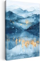 Tableau sur toile 40x60 cm - Décoration murale salle de bain Paysage - Blauw - Moderne - Goud - Abstrait - Décoration murale WC - Accessoires décoratifs - Décoration murale Toilettes - Peintures sur toile