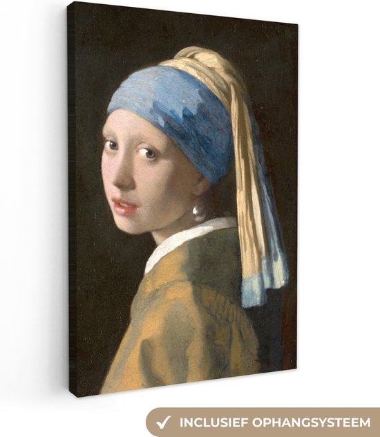 Schilderijen op canvas - Meisje met de parel 60x90 - Kamer decoratie accessoires - Johannes Vermeer schilderij woonkamer - Wanddecoratie slaapkamer - Muurdecoratie keuken - Wanddoek oude meesters - Woondecoratie huis - Woonaccessoires