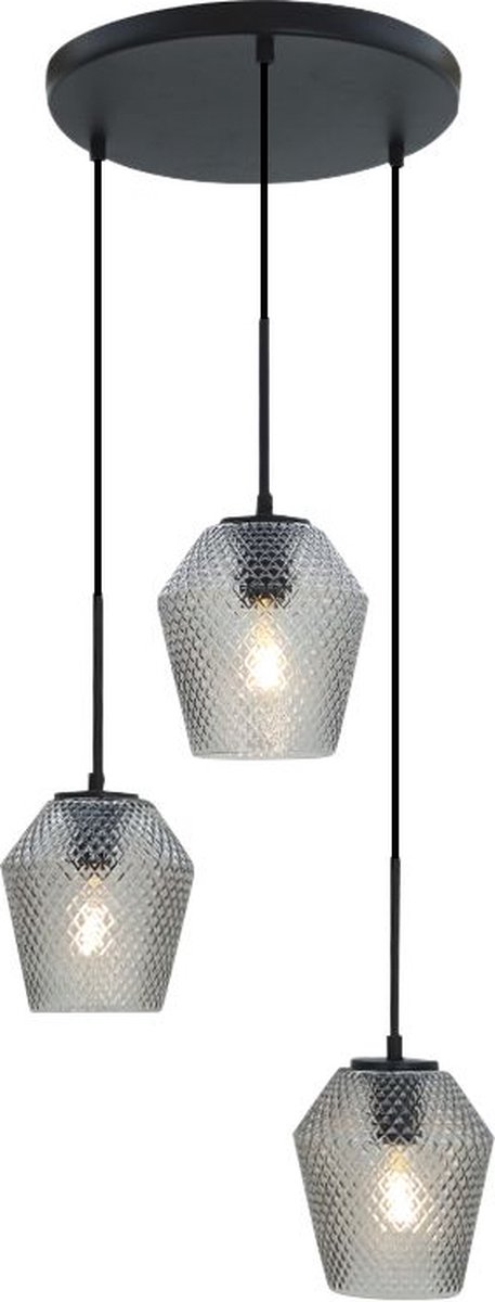 Olucia - NANKO - Hanglamp - Transparant / Zwart - 3L - Vorm: Overig