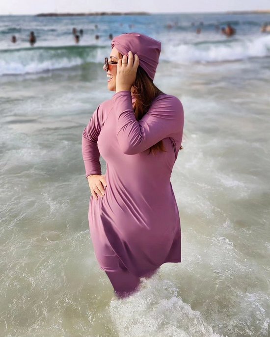 ABEUTY Moslim badpak voor vrouwen, bescheiden badmode, burkini, volledig pak, grote maten, islamitische hijab, zwemkostuum, Grijs, S