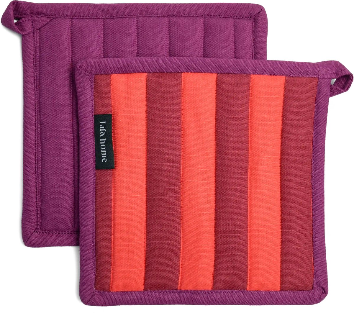 Pannenlappen - 2 stuks - Vivid - Rood - Oranje - Paars - 20 x 20 cm - Biologisch Katoen