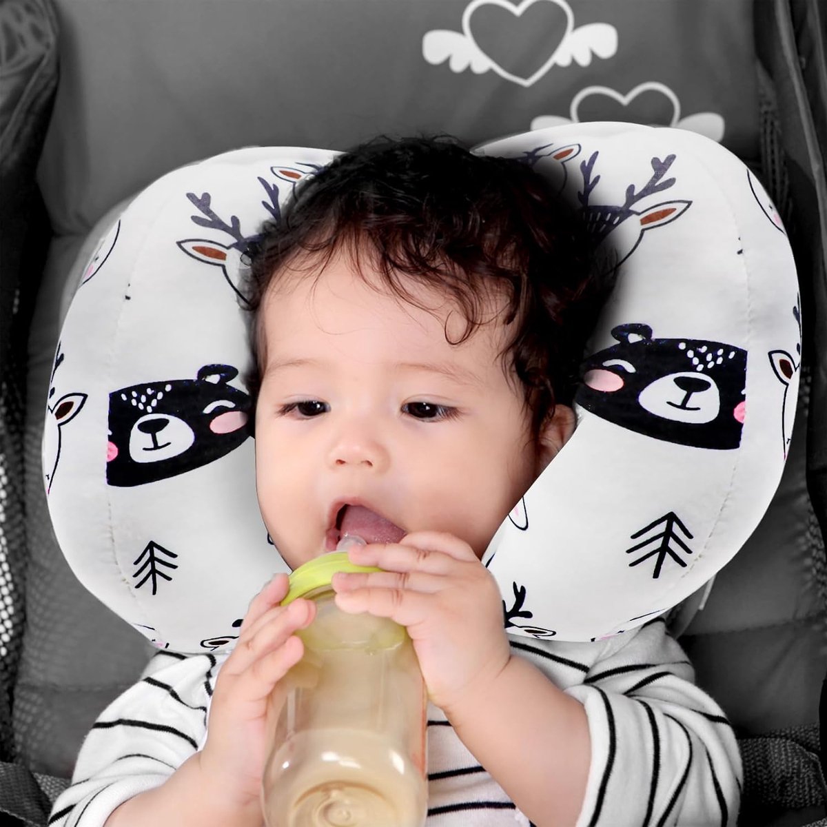 Oreiller De Voyage Bébé 2 En 1 Forme Banane - Coton PP - Pour Siège Auto Et Poussette 0-3 Ans