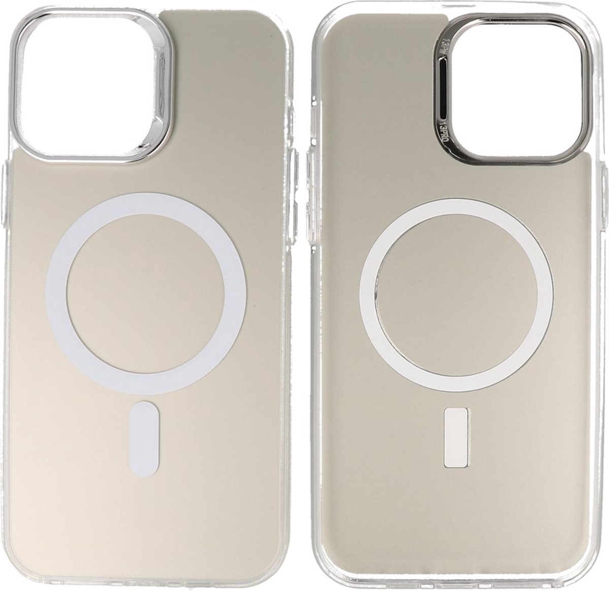 Magsafe Hoesje Geschikt voor iPhone 13 Pro - Magnetisch Smartphone Hoesje - Wit / Silver