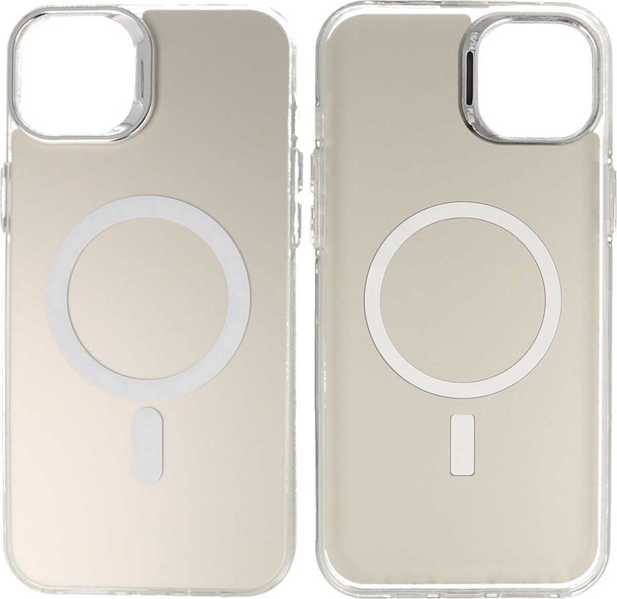 Magsafe Hoesje Geschikt voor iPhone 12 / 12 Pro - Magnetisch Smartphone Hoesje - Wit / Silver