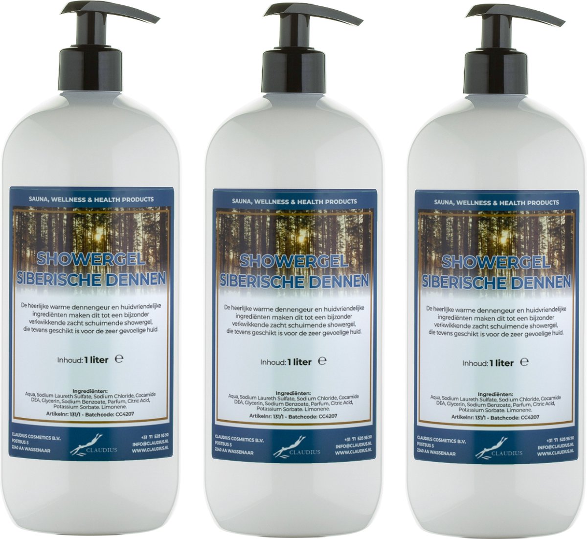Goedkoopste Douchegel Siberische Dennen 1 liter - set van 3 stuks - met 3 gratis pomp - Showergel