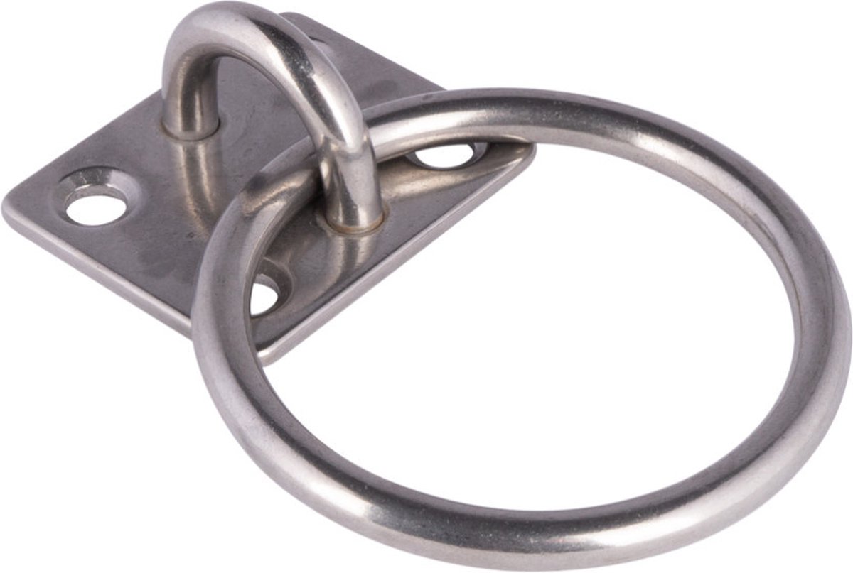 HIBO Aanlegring RVS 8mm - Plaat 50x40mm - Ø45mm - Aanleggen van touw - Vastzetten van Boten - Steigerring