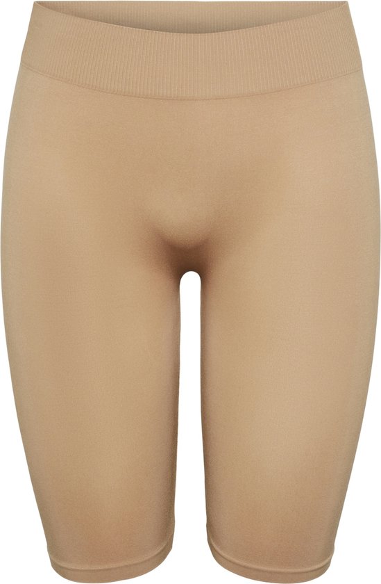 Lichtbruine, naadloze fietsshort met geribde tailleband.